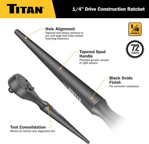 Titan Forge 10174 1/4-Inch Drive x 6-Inch 72 Tooth Construction Spud Ratchet in Saudi Arabia