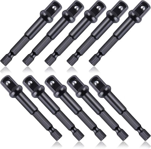 3/8" Impact Adapter Square Socket Bit, 10PCS 1/4" Hex to 3/8" Drive Drill Socket Adapter, Impact Socket Adapter Set for Impact Driver, Extension Socket Driver Bits for Automotive DIY, Black in Saudi Arabia