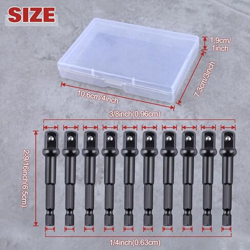 3/8" Impact Adapter Square Socket Bit, 10PCS 1/4" Hex to 3/8" Drive Drill Socket Adapter, Impact Socket Adapter Set for Impact Driver, Extension Socket Driver Bits for Automotive DIY, Black in Saudi Arabia