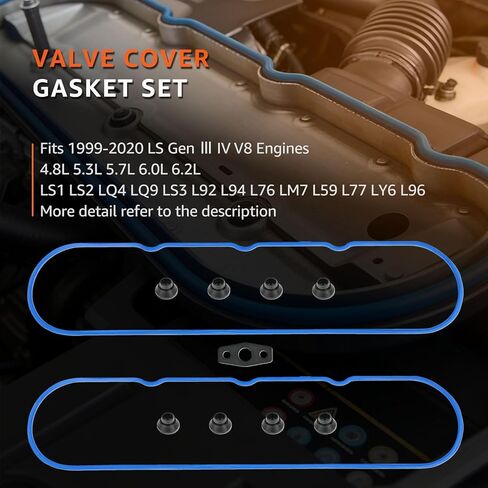 مجموعة حشية غطاء الصمام تناسب محركات LS 4.8 5.3 5.7 6.0 6.2L 1999-2020 V8 المتوافقة مع Chevy Silverado 1500 2500 Suburban Tahoe Trailblazer لـ GMC Sierra Savana Yukon Envoy VS50504R1 VS50250A in Kuwait