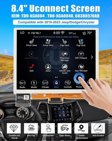 7 "استبدال شاشة UCONNECT ، شاشة تعمل باللمس نظام الملاحة LCD LCD لعام 2017 2018 2019 2020 شاشة راديو Jeep Compass ، استبدال OEM جديد TDO-WXGA0700K00033-V2 TDO-WXGA0700K00057-V1 in Kuwait