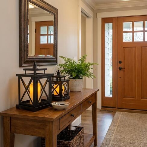 JHY DESIGN 2-Pack Vintage Metal Decorative Lantern 12.5" & 9" H Hanging Lantern with Flickering LED Pillar Candles for Garden Living Room Indoor Outdoor Parties Weddings Balcony(Black) in Kuwait