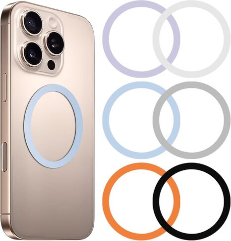 6 Colors Universal Metal Rings Compatible with Magsafe Magnetic Wireless Charger, Adapter Ring Sticker for Cell Phone Case Magnet Wireless Charging, Compatible with iPhone 16/15/14/ Samsung Galaxy in Saudi Arabia