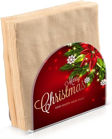 Merry Christmas Poinsettia Red Napkin Holder Acrylic Napkin Holders for Tables Paper Napkin Holder Stand Tabletop Kitchen Restaurant Standing Napkin Dispenser for Kitchen Dining Table Farmhouse in Kuwait
