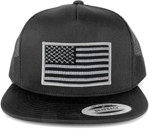 Armycrew Oversize XXL Black Grey USA Flag Patch 5 Panel Flatbill Snapback Mesh Cap in Saudi Arabia