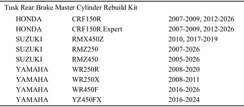 TUSK Rear Brake Master Cylinder Rebuild Kit Compatible with Yamaha YZ450FX 2016-2024, Suzuki RMZ250 2007-2026 in Saudi Arabia