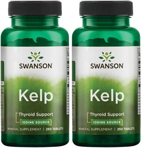 Swanson Premium Brand Kelp - Natural Iodine Source Supporting Thyroid Health - Mineral Supplement w/Iodine Source Standardized 0.4% - (250 Tablets, 225mcg Each) in Kuwait