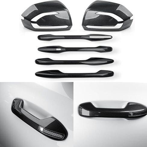 CNAURDA Carbon Fiber ABS Car Exterior Mirror Cover Protective Cap & Door Handle Covers Replace Side Rearview Mirror Trim Accessories Compatible with Hyundai Palisade 2020-2025,Pack of 6 in Kuwait