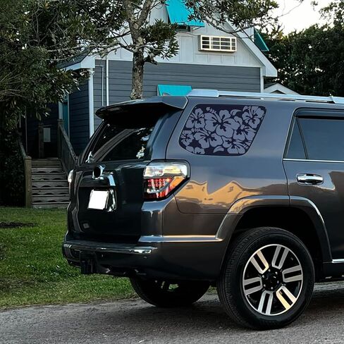 2 قطعة 42 × 90 سم ملصق لاصق على شكل زهور الكركديه للنافذة الجانبية العالمية للسيارة، ملصق زهرة الكركديه من الفينيل الأسود غير اللامع لنافذة السيارة in Kuwait