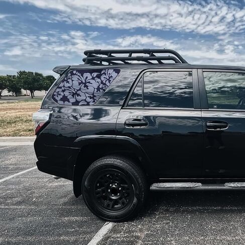 2 قطعة 42 × 90 سم ملصق لاصق على شكل زهور الكركديه للنافذة الجانبية العالمية للسيارة، ملصق زهرة الكركديه من الفينيل الأسود غير اللامع لنافذة السيارة in Kuwait