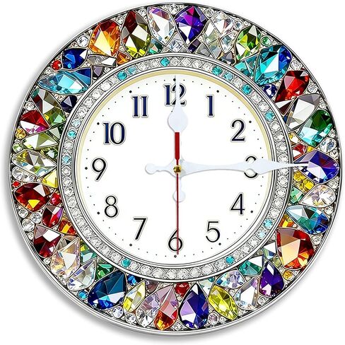 Wall Clock Art Print, Silent Non Ticking Battery Operated,Colorful Crystal Wall Clock 2D Print Decorative for Bathroom Kitchen Bedroom 10 inch & 12 inch, Ships Next Day，No Battery in Saudi Arabia