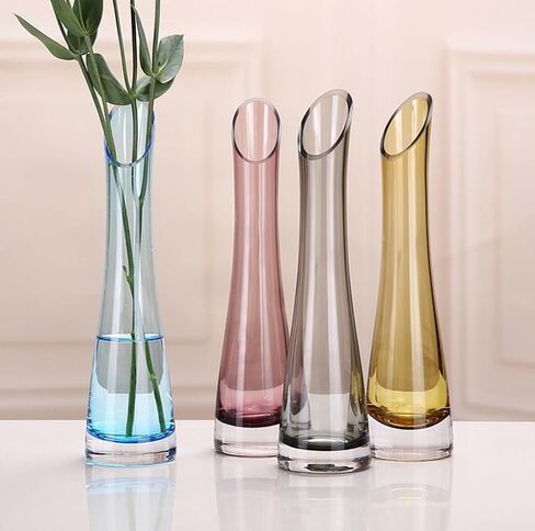 Glass Bud Vase Oblique Mouth Single Stem Flower Vase with Heavy Base for Home Office Wedding Table Decor (Blue 23cm Height) in Saudi Arabia