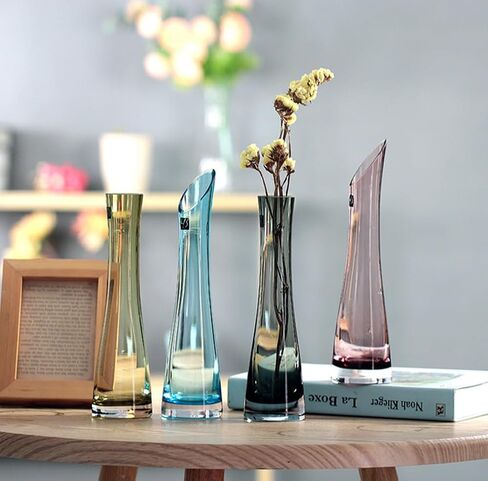 Glass Bud Vase Oblique Mouth Single Stem Flower Vase with Heavy Base for Home Office Wedding Table Decor (Blue 23cm Height) in Saudi Arabia