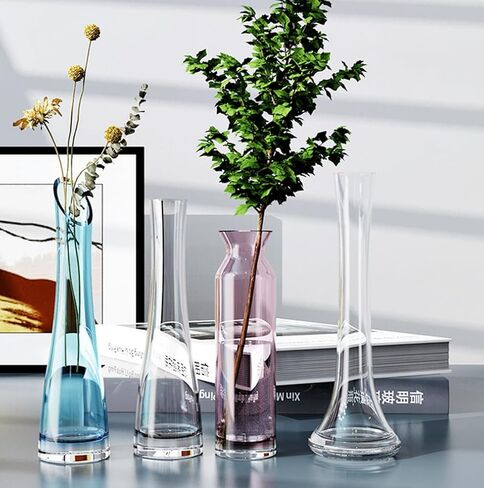Glass Bud Vase Oblique Mouth Single Stem Flower Vase with Heavy Base for Home Office Wedding Table Decor (Blue 23cm Height) in Saudi Arabia