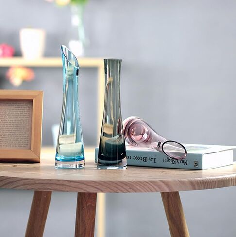 Glass Bud Vase Oblique Mouth Single Stem Flower Vase with Heavy Base for Home Office Wedding Table Decor (Blue 23cm Height) in Saudi Arabia