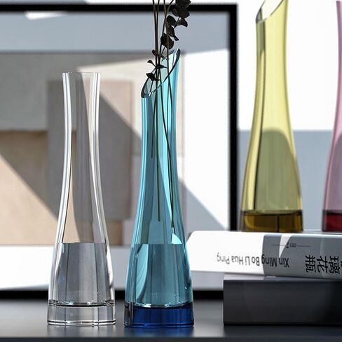 Glass Bud Vase Oblique Mouth Single Stem Flower Vase with Heavy Base for Home Office Wedding Table Decor (Blue 23cm Height) in Saudi Arabia