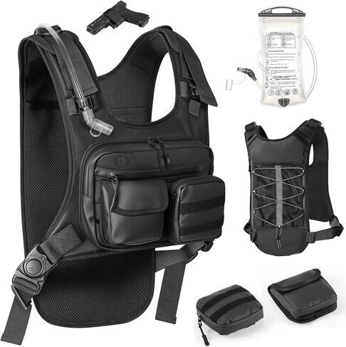MoKo Running Hydration Vest with 2L Water Bladder, Lightweight Chest Pack Reflective Water Backpack with Gear Holder, Detachable 2×Small Pockets for Men Women Marathon, Hiking, Biking, Running, Black in Saudi Arabia