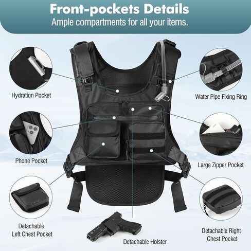 MoKo Running Hydration Vest with 2L Water Bladder, Lightweight Chest Pack Reflective Water Backpack with Gear Holder, Detachable 2×Small Pockets for Men Women Marathon, Hiking, Biking, Running, Black in Saudi Arabia