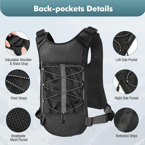 MoKo Running Hydration Vest with 2L Water Bladder, Lightweight Chest Pack Reflective Water Backpack with Gear Holder, Detachable 2×Small Pockets for Men Women Marathon, Hiking, Biking, Running, Black in Saudi Arabia