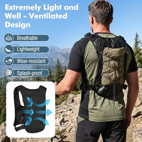 MoKo Running Hydration Vest with 2L Water Bladder, Lightweight Chest Pack Reflective Water Backpack with Gear Holder, Detachable 2×Small Pockets for Men Women Marathon, Hiking, Biking, Running, Black in Saudi Arabia