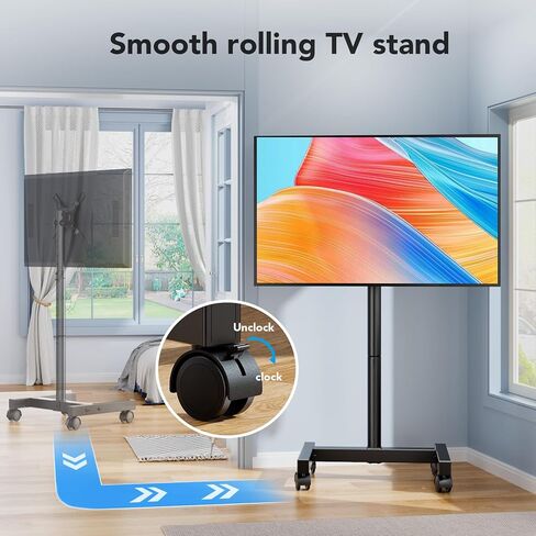 AX WABER Mobile TV Floor Stand for 13-50 inch LCD LED Flat/Curved Panel Screen TVs up to 77 lbs, Height Adjustable TV Stand Mount with VESA 200x200, Portable TV Stand with Tilt Function AX1007TBM in Kuwait