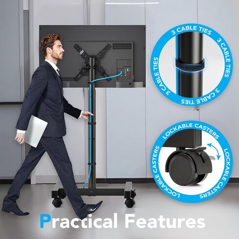 AX WABER Mobile TV Floor Stand for 13-50 inch LCD LED Flat/Curved Panel Screen TVs up to 77 lbs, Height Adjustable TV Stand Mount with VESA 200x200, Portable TV Stand with Tilt Function AX1007TBM in Kuwait