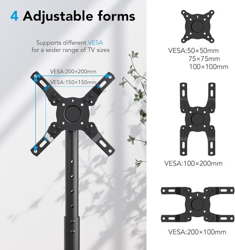 AX WABER Mobile TV Floor Stand for 13-50 inch LCD LED Flat/Curved Panel Screen TVs up to 77 lbs, Height Adjustable TV Stand Mount with VESA 200x200, Portable TV Stand with Tilt Function AX1007TBM in Kuwait