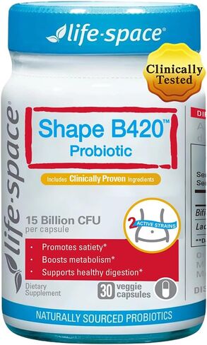 Life-Space Shape B420™ Probiotics, Clinically Studied Strains, Supplement for Women and Men, Supports Digestive Health and Metabolic Rate, 2-Month Serving - 60 Vegetarian Capsules in Kuwait