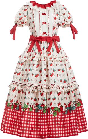 مجموعة فساتين Micotaku Strawberry Shortcake النسائية المرخصة رسميًا باللون الأحمر العتيق in Saudi Arabia