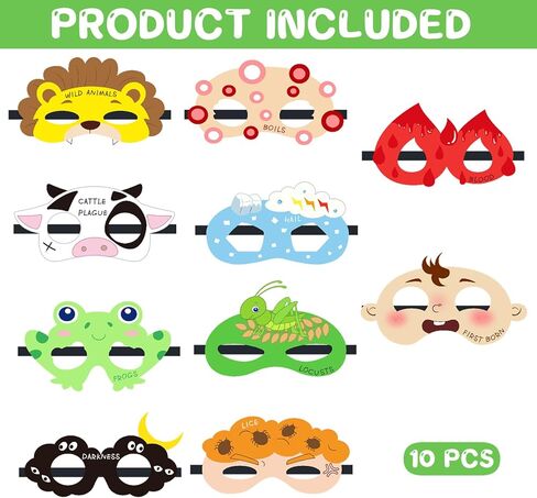 10 Pcs Passover Masks Decorations,Frogs Locust Plagues Theme Colorful Pesach Felt Face Masks Passover Party Favors Costume Accessories Seder Decoration in Kuwait