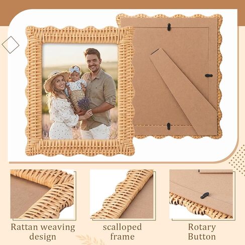 Fiwochic الروطان إطار الصورة 8 × 10 الخوص نسج بوهو إطار الصورة الروطان جدار ديكور منضدية عرض هدية - إطارات الصور صدفي لأمي النساء أصدقاء الأسرة ريفي مزرعة الساحلية in Kuwait
