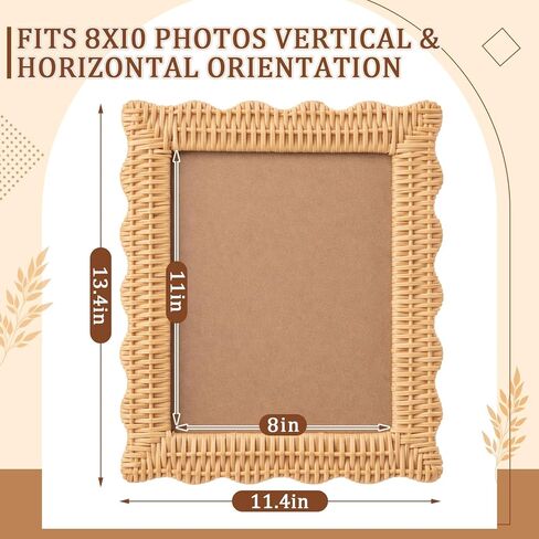 Fiwochic الروطان إطار الصورة 8 × 10 الخوص نسج بوهو إطار الصورة الروطان جدار ديكور منضدية عرض هدية - إطارات الصور صدفي لأمي النساء أصدقاء الأسرة ريفي مزرعة الساحلية in Kuwait