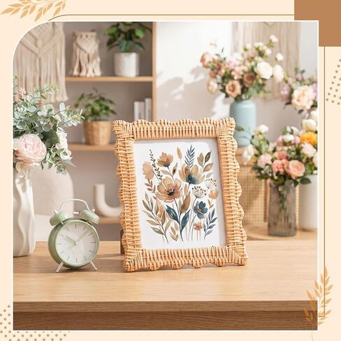 Fiwochic الروطان إطار الصورة 8 × 10 الخوص نسج بوهو إطار الصورة الروطان جدار ديكور منضدية عرض هدية - إطارات الصور صدفي لأمي النساء أصدقاء الأسرة ريفي مزرعة الساحلية in Kuwait