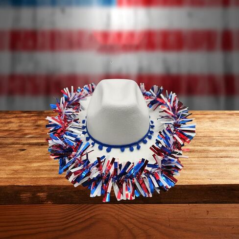 4th of July Cowgirl Hat Red White and Blue Tinsel Western Cap Independence Day Jazz Hat Patriotic Hats Parade for Women Men in Saudi Arabia