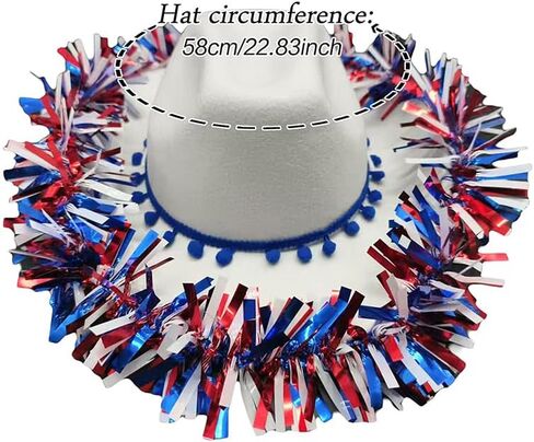 4th of July Cowgirl Hat Red White and Blue Tinsel Western Cap Independence Day Jazz Hat Patriotic Hats Parade for Women Men in Saudi Arabia