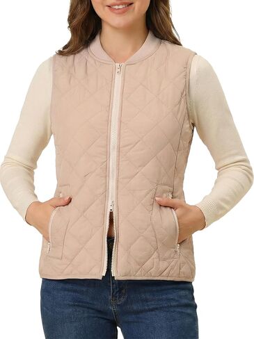 Fuinloth Women's Quilted Vest, Rib Collar Lightweight Zip Padded Gilet in Kuwait