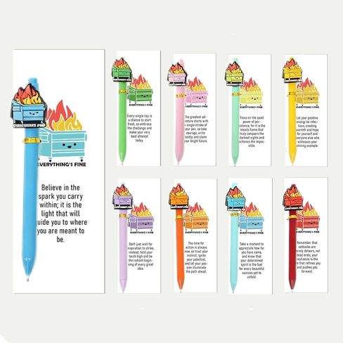9 Pack Funny Pens - Novelty Ballpoint Set for Adults Kids - Fine Point Smooth Writing Cute Pen for School Work Office - Black Ink Torch Design with Motivational Cards - Fun Writing Gift in Saudi Arabia