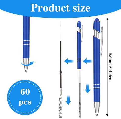 60 قلم حبر جاف مع طرف قلم - قلم منقوش لشاشات اللمس، قلم معدني قابل للنقش 2 في 1، 5 ألوان (طرف 1.0 مم/ 0.04 بوصة) in Kuwait