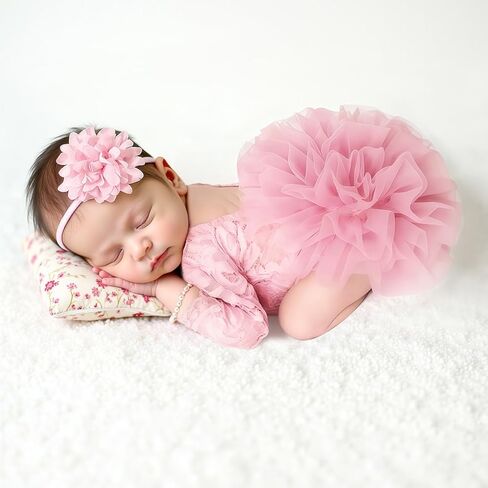 Ylsteed Newborn Girl Photoshoot Outfits Lace Newborn Photography Outfits Girl Photo Props for Newborn Girl Elastic Romper with Headband Baby Elegant Gorgeous Photography Outfit - Purple in Saudi Arabia