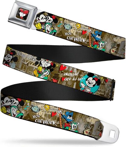 Buckle-Down Seatbelt Belt - Mickey & Minnie Croissant de Triomphe Scenes - 1.0" Wide - 20-36 Inches in Length in Saudi Arabia