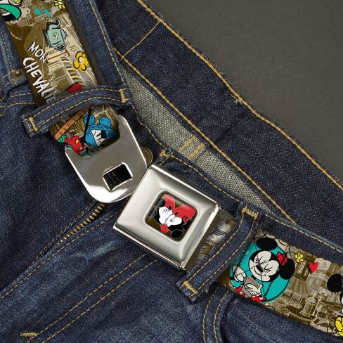 Buckle-Down Seatbelt Belt - Mickey & Minnie Croissant de Triomphe Scenes - 1.0" Wide - 20-36 Inches in Length in Saudi Arabia