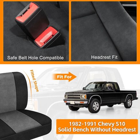 Seat Cover Compatible with 1982-1991 Chevy S10 Solid Bench Without Headrest, Dutch Velvet, Black and Charcoal in Kuwait
