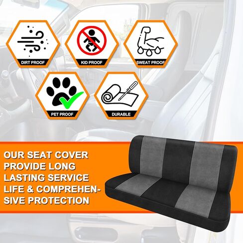 Seat Cover Compatible with 1982-1991 Chevy S10 Solid Bench Without Headrest, Dutch Velvet, Black and Charcoal in Kuwait