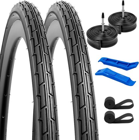 YUNSCM 2-PCS 700C Bike Tires 700x35C/37-622 and 700C Heavy Duty Bike Tubes Presta Valve with 2 Rim Strips Compatible with 700 x 33C 700x34C 700x35C 700x36C 700x37C Bike Bicycle Tires and Tubes (Y1076) in Kuwait