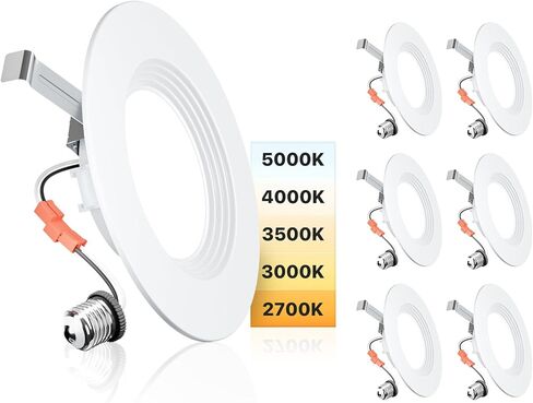 Ensenior 5/6 Inv 5cct LED Can Light 12 حزمة ، إضاءة Retrofit LED ، تقليم الحواجز ، قابلة للضرب ، 9W = 110W ، 1000LM ، 2700K/3000K/3500K/4000K/5000K قابلة للاختيار ، IC تصنيف - ETL & FCC in Kuwait