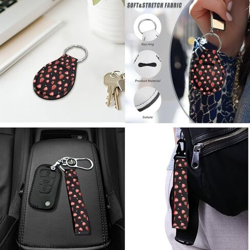 16 Pcs Strawberry Car Seat Covers Full Set Black Car Sunshade for Windshield Auto Steering Wheel Cover Armrest Cushion Head Rest Protector Seat Belt Covers with Keychain Fruit Accessories in Saudi Arabia