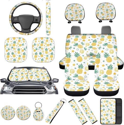 16 Pcs Strawberry Car Seat Covers Full Set Black Car Sunshade for Windshield Auto Steering Wheel Cover Armrest Cushion Head Rest Protector Seat Belt Covers with Keychain Fruit Accessories in Saudi Arabia