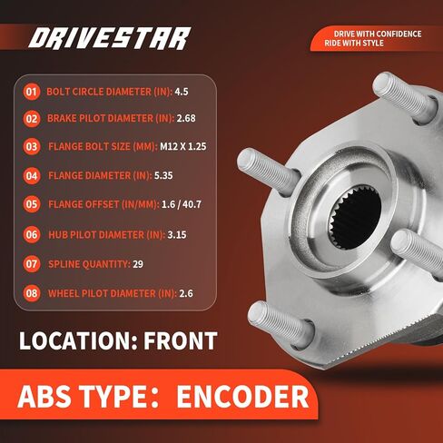 DRIVESTAR 513297 Front Wheel Hub & Bearing Assembly Driver/Passenger for Nissan Sentra 2007-2012, w/ABS 4 Lug in Saudi Arabia