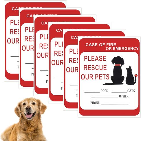 6 PCS Pet Alert Safety Fire Rescue Sticker, Pet Fire Rescue Sticker for Window and Car, in Case of Fires or Emergency Please Rescues Our Pets Stickers, 5x4 Inch in Kuwait