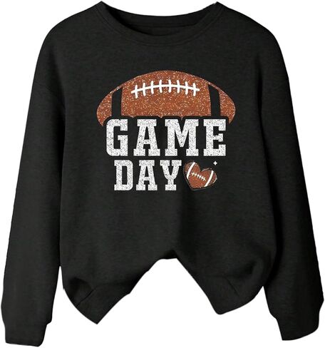 SHENHE Women's Game Day Football Print Sweatshirt Crew Neck Long Sleeve Casual Pullover Tops in Saudi Arabia